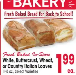 Jewel-Osco Wheat, White, Buttercrust, Wheat, or Country Italian Loaves offer