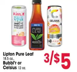 Jewel-Osco Lipton Pure Leaf 18.5 oz., Bubbl'r or Celsius 12 oz offer