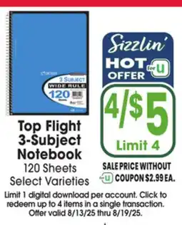 Jewel-Osco Top Flight 3-Subject Notebook offer