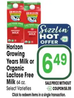 Jewel-Osco Horizon Growing Years Milk or Organic Lactose Free Milk offer