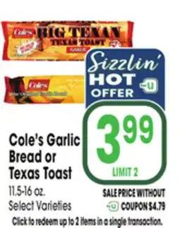 Jewel-Osco Cole's Garlic Bread or Texas Toast offer