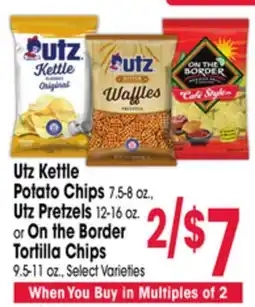 Jewel-Osco Utz Kettle Potato Chips 7.5-8 oz., Utz Pretzels 12-16 oz. or On the Border Tortilla Chips 9.5-11 oz offer