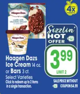 Jewel-Osco Haagen Dazs Ice Cream 14 oz. or Bars 3 ct offer