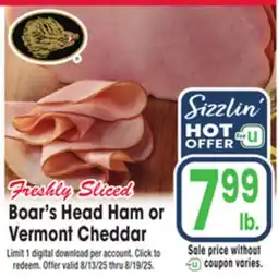 Jewel-Osco Boar's Head Ham or Vermont Cheddar offer