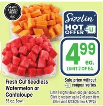 Jewel-Osco Fresh Cut Seedless Watermelon or Cantaloupe offer