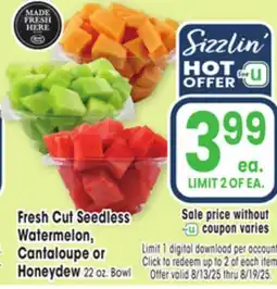 Jewel-Osco Fresh Cut Seedless Watermelon, Cantaloupe or Honeydew offer
