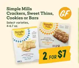 Sprouts Farmers Market Simple Mills Crackers, Sweet Thins, Cookies or Bars offer