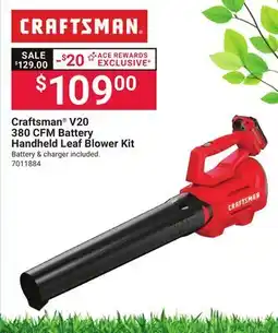 Ace Hardware Craftsman V20 380 CFM Battery Handheld Leaf Blower Kit offer