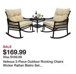Tractor Supply Company Veikous 3-Piece Outdoor Rocking Chairs Wicker Rattan Bistro Set with Cushions and Table offer