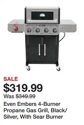 Tractor Supply Company Even Embers 4-Burner Propane Gas Grill, Black/Silver, With Sear Burner offer