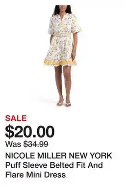 Marshalls NICOLE MILLER NEW YORK Puff Sleeve Belted Fit And Flare Mini Dress offer