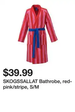 Ikea SKOGSSALLAT Bathrobe, red-pink/stripe, S/M offer