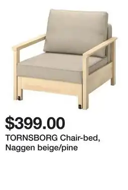 Ikea TORNSBORG Chair-bed, Naggen beige/pine offer