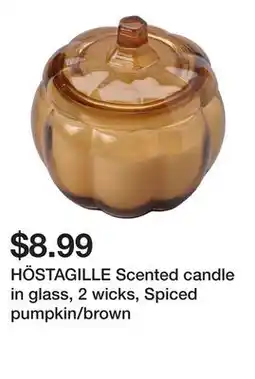 Ikea HÖSTAGILLE Scented candle in glass, 2 wicks, Spiced pumpkin/brown offer