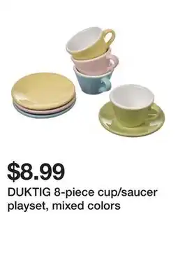 Ikea DUKTIG 8-piece cup/saucer playset, mixed colors offer
