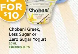 Heinen's Chobani Greek, Less Sugar or Zero Sugar Yogurt offer