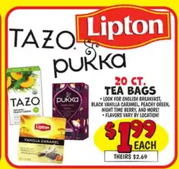 Ollie's TAZO, LIPTON, PUKKA TEA BAGS offer