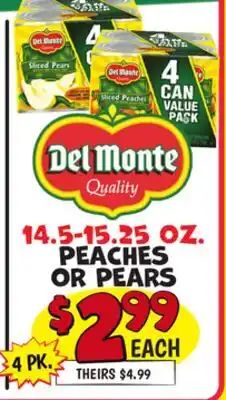 Ollie's Del Monte PEACHES OR PEARS offer