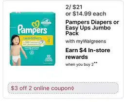 Walgreens Pampers Diapers or Easy Ups Jumbo Pack offer