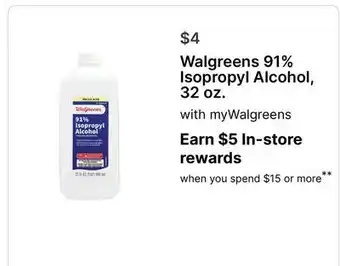 Walgreens Walgreens 91% Isopropyl Alcohol, 32 oz offer