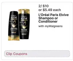 Walgreens L'Oréal Paris Elvive Shampoo or Conditioner offer
