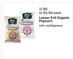 Walgreens Lesser Evil Organic Popcorn offer