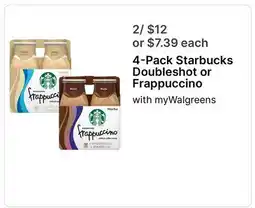 Walgreens 4-Pack Starbucks Doubleshot or Frappuccino offer