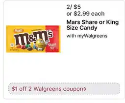 Walgreens Mars Share or King Size Candy with myWalgreens offer