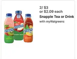 Walgreens Snapple Tea or Drink offer