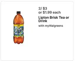 Walgreens Lipton Brisk Tea or Drink offer