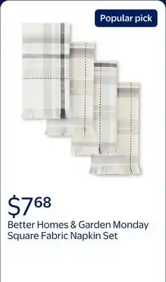 Walmart Better Homes & Garden Monday Square Fabric Napkin Set, Beige offer