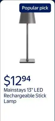 Walmart Mainstays 13 Indoor/Outdoor LED Rechargeable Stick Lamp, Black offer