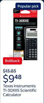 Walmart Texas Instruments TI-30XIIS Two-Line Scientific Calculator offer