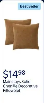 Walmart Mainstays Solid Chenille Decorative Pillow Set, Brown offer