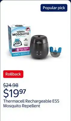 Walmart Thermacell Rechargeable E55 Outdoor Mosquito Repellent with 8-Hour Refill and USB Cable, Black offer