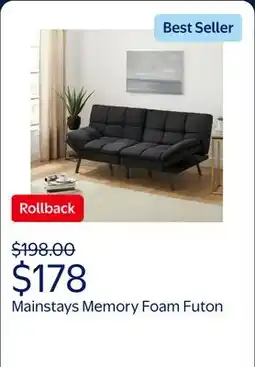 Walmart Mainstays Memory Foam Futon with 72,Black offer