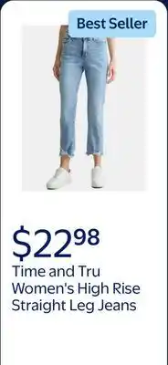 Walmart Time and Tru Women's High Rise Straight Leg Destructed Hem Jeans offer