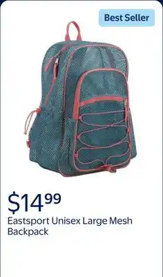 Walmart Eastsport Unisex Large Mesh Backpack with Bungee, Aqua Haze offer