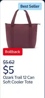 Walmart Ozark Trail 12 Can Soft Cooler Tote, Plum, 10.5 Quart Volume Capacity offer