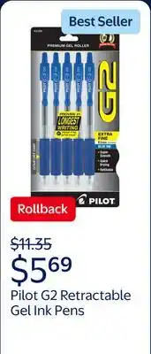 Walmart Pilot G2 Premium Retractable Gel Ink Pens, Extra Fine Point, 0.5 mm, Blue Ink offer