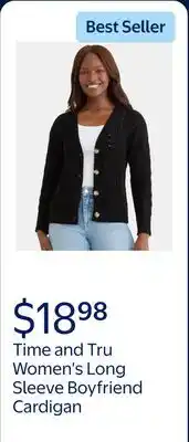 Walmart Time and Tru Women's Long Sleeve Boyfriend Cardigan, Lightweight offer