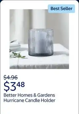 Walmart Better Homes & Gardens Blue Glass Ribbed Hurricane Candle Holder, 5, Medium, Living Room offer