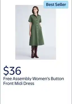 Walmart Free Assembly Women's and Women's Plus Button Front Midi Dress with Short Sleeves offer