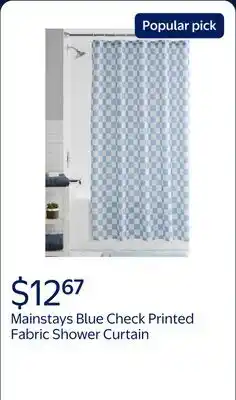 Walmart Mainstays Blue Check Printed Fabric Shower Curtain offer