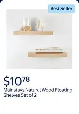 Walmart Mainstays Natural 16.5 Wood Floating Shelves, Set of 2 offer
