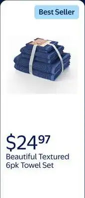 Walmart Beautiful Textured 6pk Towel Set, Contains 2 Bath, 2 Hand, 2 Wash - Smokey Blue by Drew Barrymore offer