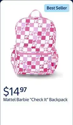 Walmart Mattel Barbie Check It Girls' 17 Backpack and Keychain, Pink Checkered offer