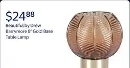 Walmart Beautiful by Drew Barrymore 8 Gold Base Table Lamp with Ribbed Glass Shade offer