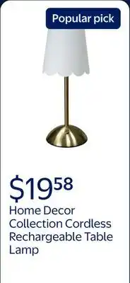 Walmart Home Decor Collection Cordless Rechargeable 11.9 Brass Table Lamp with Dimmable 3 Option Lights offer