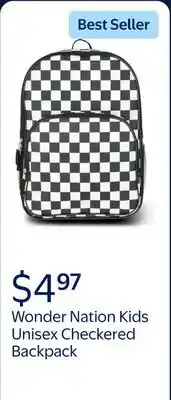 Walmart Wonder Nation Kids Unisex 17 Checkered Backpack, Black/White offer